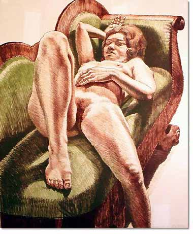 Reclining Nude on Green Couch